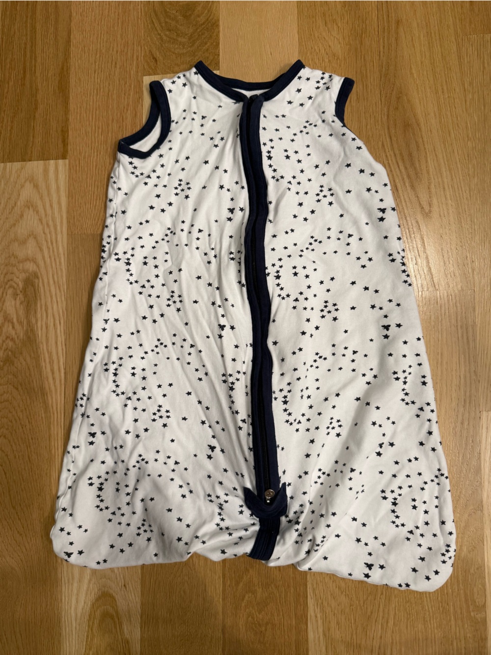Burts Bees White Star Print Sleeveless Baby Sleep Sack with Navy Trim Medium
